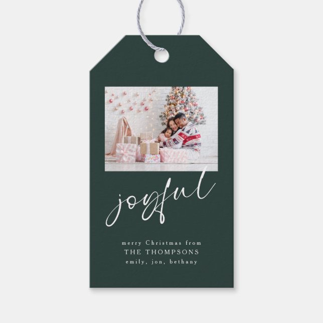 Modernes Foto Freudenschrift Grün Weihnachten Geschenkanhänger (Vorderseite)