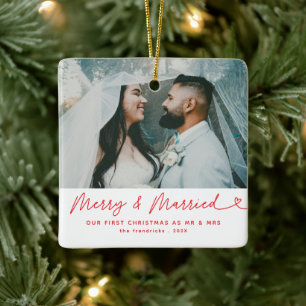 Modernes Foto Frohe & Verheiratete Weihnachten Keramikornament