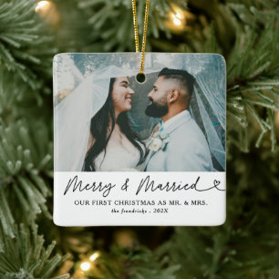 Modernes Foto Frohe & Verheiratete Weihnachten Keramikornament