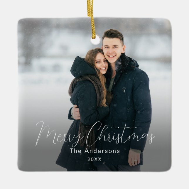 Modernes Foto Frohe Weihnachtsfamilie Name Keramikornament (Vorderseite)