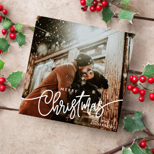 Modernes Foto Frohe Weihnachtsschrift Trendy Coupl Feiertagskarte