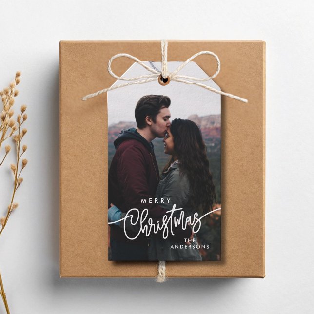 Modernes Foto Frohe Weihnachtsschrift Typografie Geschenkanhänger (Von Creator hochgeladen)
