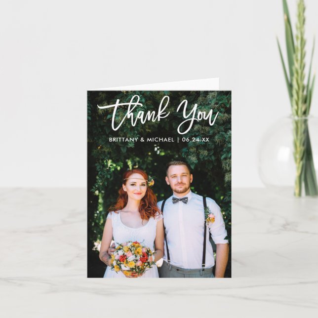 Modernes Foto für die Hochzeit von Pinselstrichen Karte (Vorderseite)