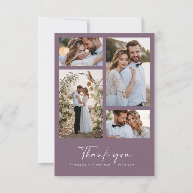 Modernes Foto für Hochzeiten dank schicker lila Einladung (Vorderseite)