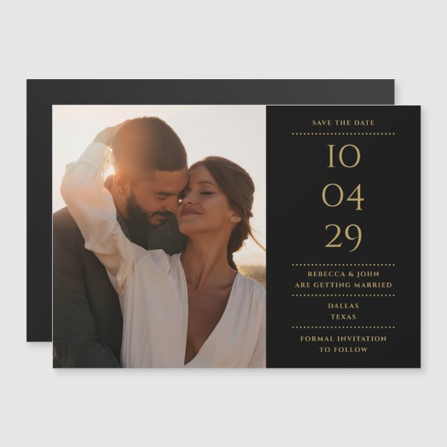 Modernes Foto für Hochzeiten in Schwarz und Gold S Magneteinladung (Vorne/Hinten)