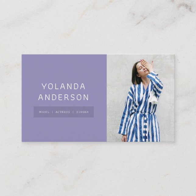 Modernes Foto für lila Stylist Visitenkarte (Vorderseite)
