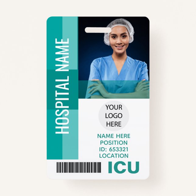 Modernes Foto für Mitarbeiter, Bar Code, Logo-ICU- Ausweis (Vorderseite)
