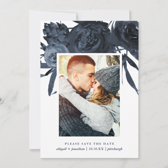 Modernes Foto für Mitternacht und Blumen Save the  Date (Vorderseite)
