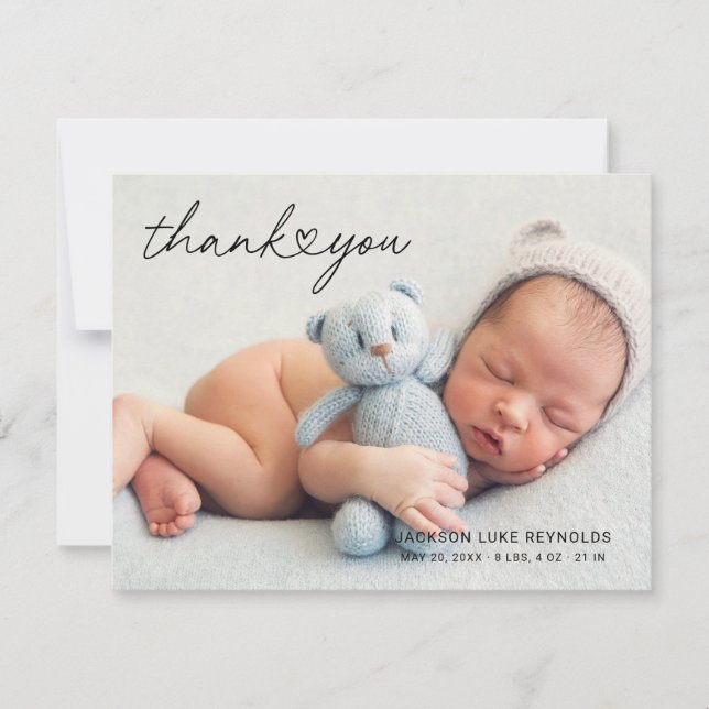Modernes Foto für Neugeborene Kinderherz Dankeskarte (Vorderseite)