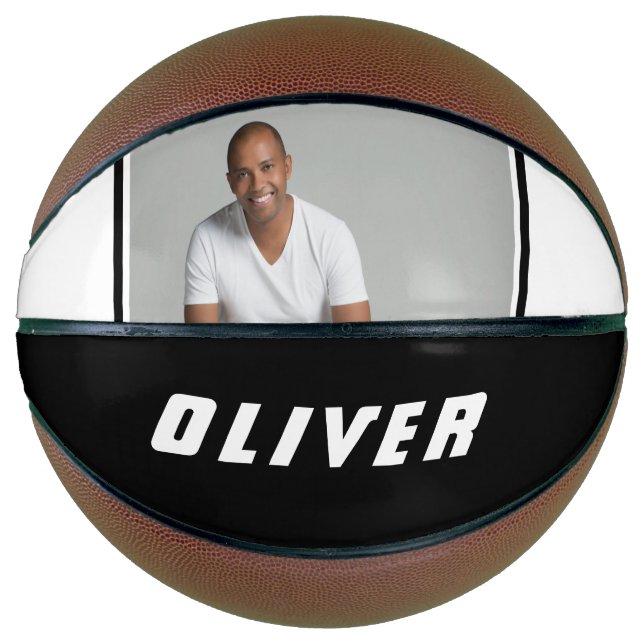 Modernes Foto für Schwarzweiß-Individuelle Name Basketball (Vorderseite)