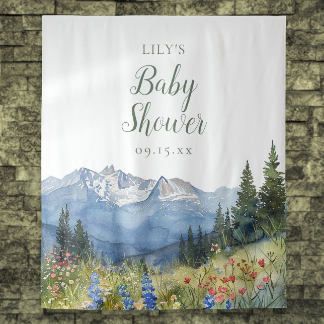 Modernes Foto für Wasserfarben Kinderdusche Wandteppich (Modern Watercolor Mountain Baby Shower Photo Prop Tapestry)