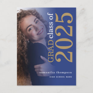 Modernes Foto Gold Blue 2024 Abschluss Ankündigungspostkarte
