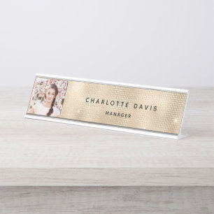 Modernes Foto-Goldmonogramm Schreibtischnamensplakette