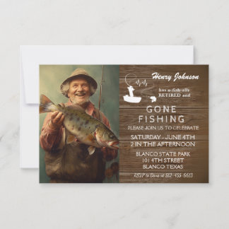Modernes Foto Gone Fishing Retirement Einladung
