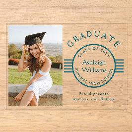 Modernes Foto Graduate Aquamarin Stripes Abschluss Acryleinladungen