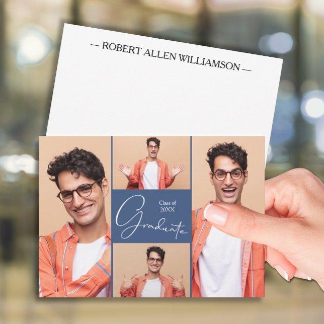 Modernes Foto Graduate Flat Vielen Dank Mitteilungskarte (Modern 4 photo graduation flat thank you note cards)