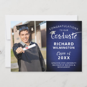 Modernes Foto Graduate Metallic Navy Blue Ankündigung