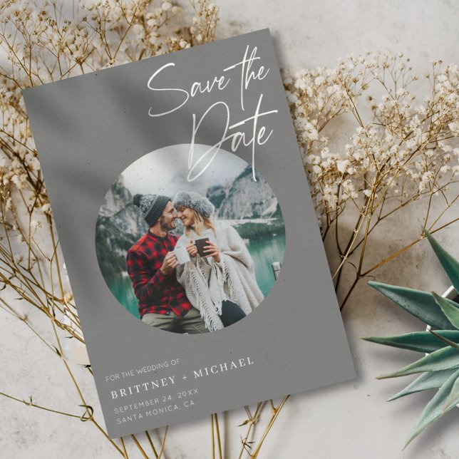 Modernes Foto Grau Save The Date (Von Creator hochgeladen)