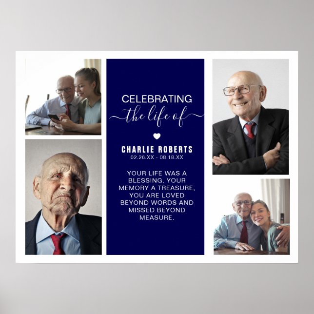 Modernes Foto Grid Memorial | Beerdigung Poster (Vorne)