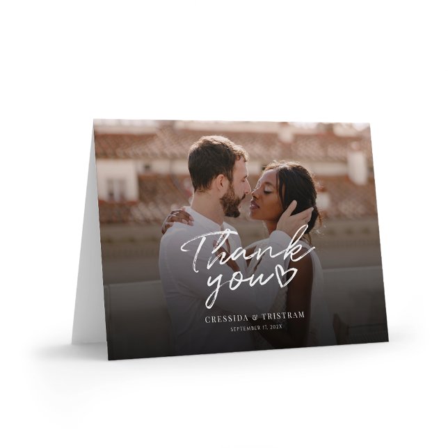 Modernes Foto handgeschriebene Hochzeit Vielen Dan Dankeskarte (Modern Wedding Photo Thank You Folded Card)