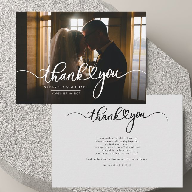 Modernes Foto handgeschriebene Hochzeit Vielen Dan Mitteilungskarte (Modern Photo Hand-Lettered Wedding Thank You Note Card)
