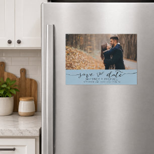 Modernes Foto Handgeschriebenes Dusty Blue Magneteinladung