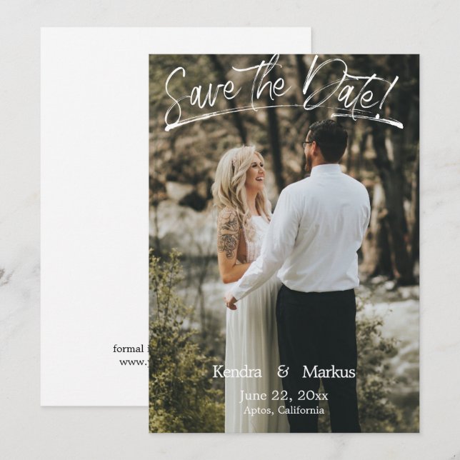Modernes Foto Handschrift Save the Date Einladung (Vorne/Hinten)