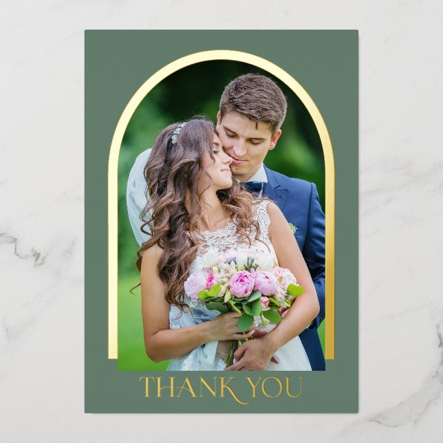 Modernes Foto Hochzeit dank Gold Foil in Folieneinladung (Vorderseite)