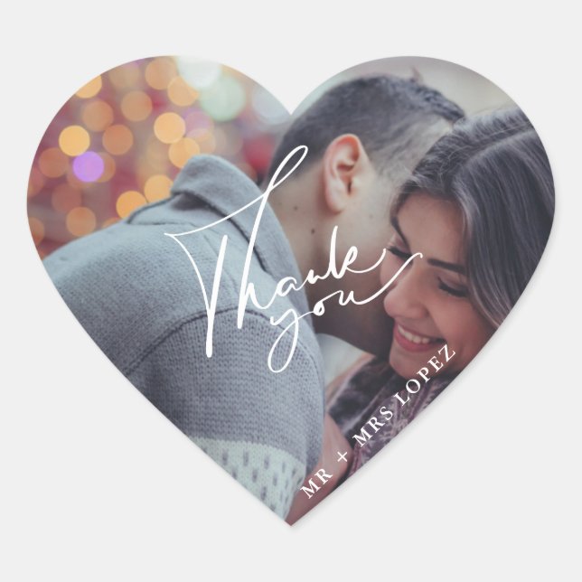 Modernes Foto Hochzeit Danke Ihnen für Sticker (Vorderseite)