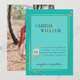 Modernes FOTO Hochzeit Einladung QR CODE UAWG AQUA