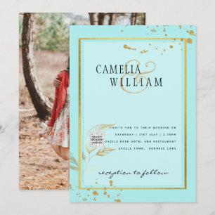 Modernes FOTO Hochzeit Einladung QR CODE UAWG AQUA