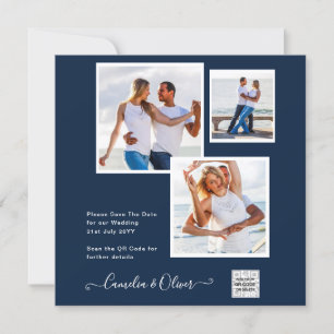 Modernes FOTO Hochzeit Einladung QR CODE UAWG Blue