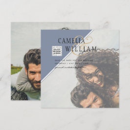 Modernes FOTO Hochzeit Einladung QR CODE UAWG Blue