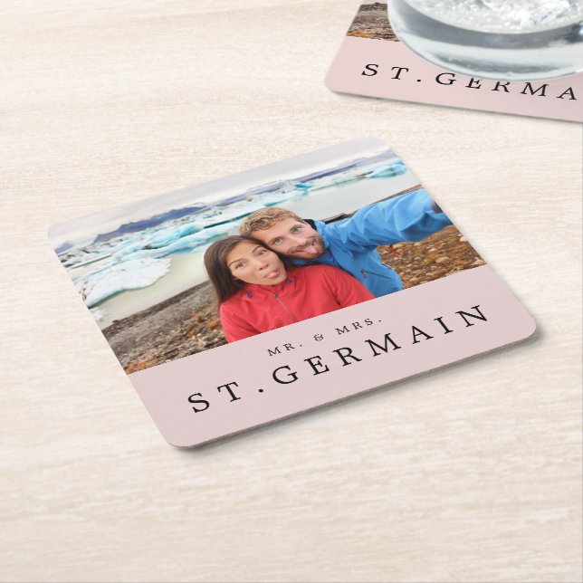 Modernes Foto Hochzeit Personalisierte Gunst Rechteckiger Pappuntersetzer (angewinkelt)