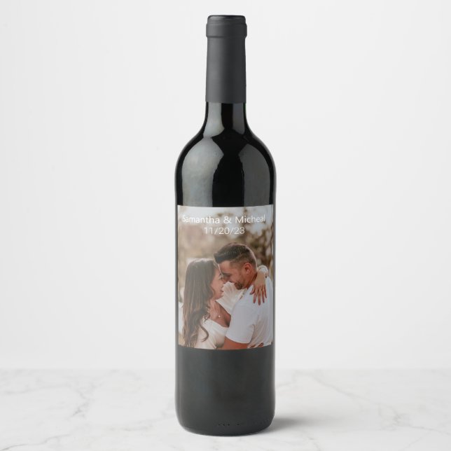 Modernes Foto Hochzeit Verlobung Geschenk Gefallen Weinetikett (Vorderseite)