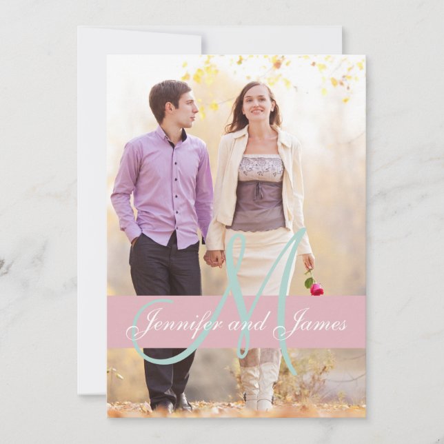 Modernes Foto Hochzeitseinladung| Rosa Minzgrün Einladung (Vorderseite)