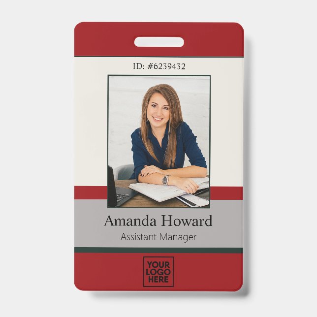 Modernes Foto ID Company in Rot und Grau Ausweis (Front)