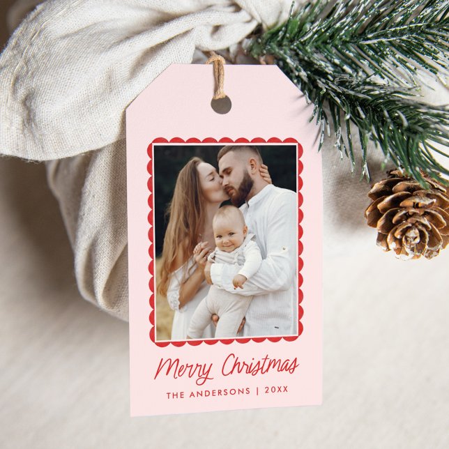 Modernes Foto in Rosa und Rot Geschenkanhänger (Von Creator hochgeladen)