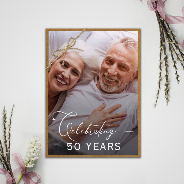 Modernes Foto Kalligrafie 50. Hochzeitstag Einladung (Von Creator hochgeladen)