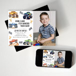 Modernes Foto | Kinder Monster Trucks Geburtstagsp Einladung<br><div class="desc">Achtung, alle kleinen Party! Mit unserem "BOOM, CLASH ITS A MONSTER TRUCK BASH" Birthday Kids Monster Car Trucks Einladung machen Sie sich fit für den Spaß. Dieses moderne Typografie-Skript, das mit bezaubernden und lebendigen Monsterautos, einem Foto, geschmückt ist, lädt Sie ein, an der Feier teilzunehmen. Lasst uns mit einem epischen...</div>