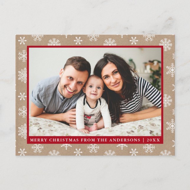 Modernes Foto Kraft Snowflake Holiday Postkarte (Vorderseite)