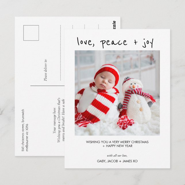 Modernes Foto Liebe Frieden Weihnachten Postkarte (Vorne/Hinten)