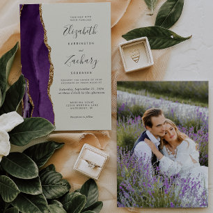 Modernes Foto Lila Gold Agate Elfenbeinhochzeit Einladung
