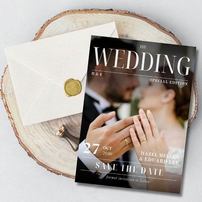Modernes Foto Magazine Cover Save the Date Einladung (Von Creator hochgeladen)