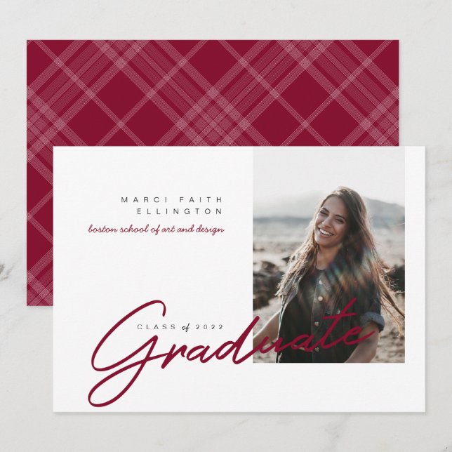 Modernes Foto Maroon Graduate Ankündigung (Vorne/Hinten)