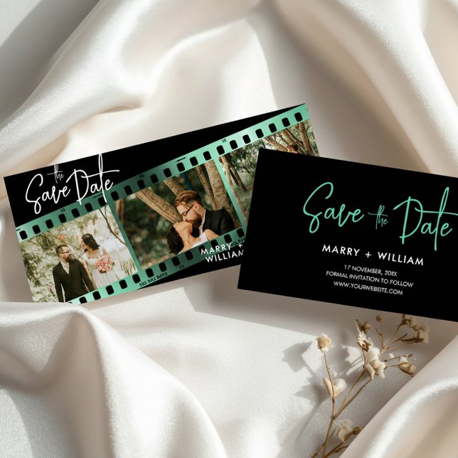 Modernes Foto-Messestand Save the Date (Modern Film Strip Save the Date Wedding Invitation, Custom Photo Booth Strip)