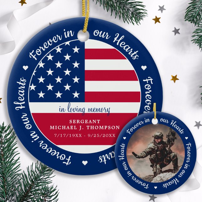 Modernes Foto Military Veteran USA Flag Memorial Keramik Ornament (Von Creator hochgeladen)