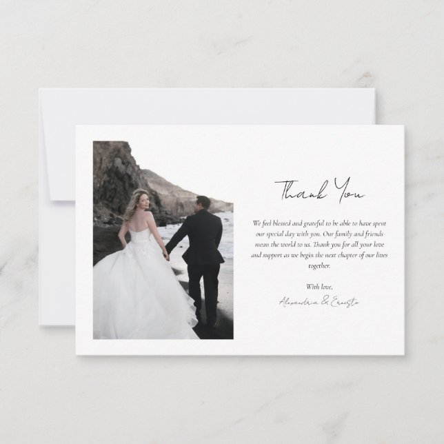 Modernes Foto Minimale Hochzeit Dankeskarte (Vorderseite)