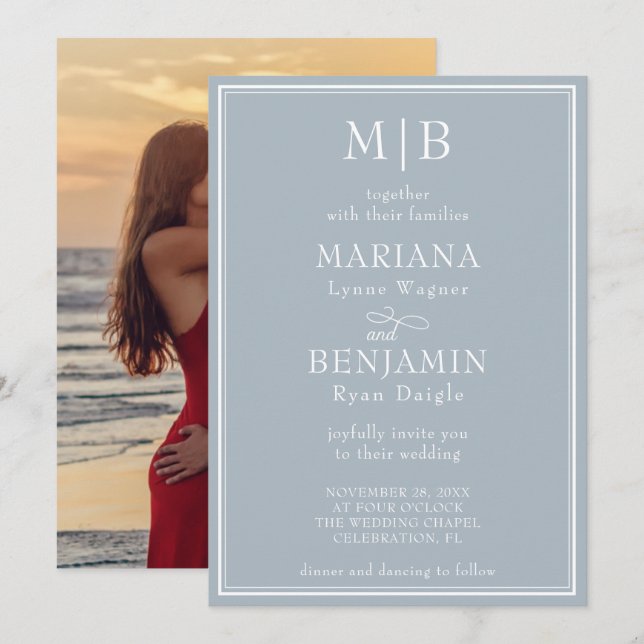 Modernes Foto Minimalistisch-Light Gray Wedding Einladung (Vorne/Hinten)
