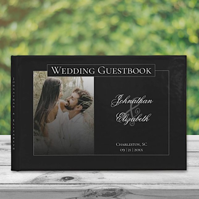 Modernes Foto mit Black Overlay-Hochzeit Gästebuch (Modern Photo with Black Overlay Wedding Guestbook)